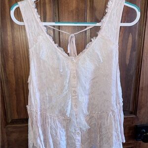Free People Roman Holiday Pale Pink Sleeveless BoHo Romantic Top M-RARE EUC